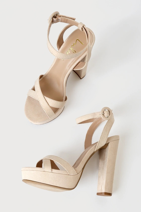 Archyy Light Nude Suede Platform Ankle Strap Sandals | Lulus (US)
