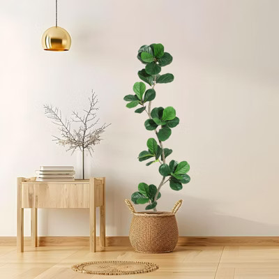 Artificial Fiddle Leaf Fig Tree 6FT with Black Pot, S-Shape Fake Ficus Tree with Natural Wood Trunk, Realistic Faux Plant for Home Decor | Target