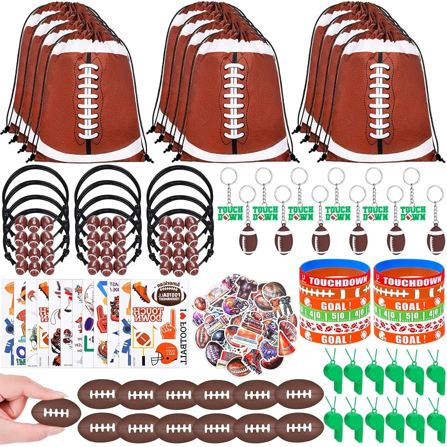 Elcoho 134-Piece Football Party Favors Set Drawstring Goodie Bags Bracelets Keychains Silicone Wr... | Amazon (US)