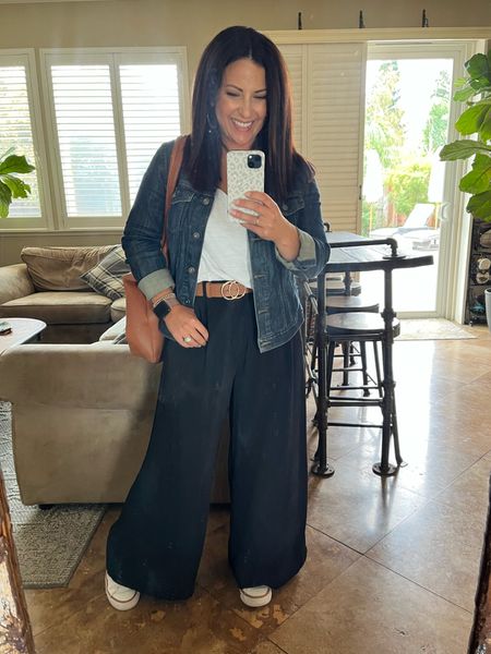 Cleaning my mirror is on my to do list. 😆

This is one of my favorite teacher workwear looks. These wide leg pants seriously feel like pajama pants! I have them in a couple of colors and love them. They run tts, and come in petite, regular and tall lengths. I’m 5’2” and wearing a small short. 

My Nike Court Legacy sneakers have been a favorite for awhile. I bought mine in the kids department. I typically wear a women’s 6.5-7 and got them in a size 5 in kids. 

#LTKover40 #LTKworkwear #LTKBacktoSchool