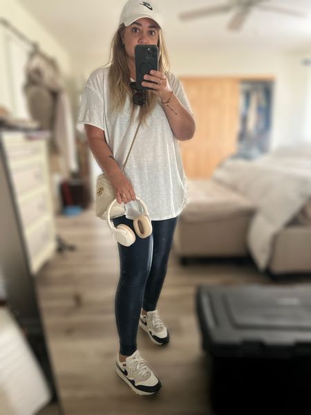 Sports outfit/ Saturday family outfit
Navy blue leggings, white shirt, Nike air max and hat, comfy affordable good quality headphones, Gucci bucket bag to add that fancy style look 👀 

#LTKstyletip #LTKfamily #LTKActive