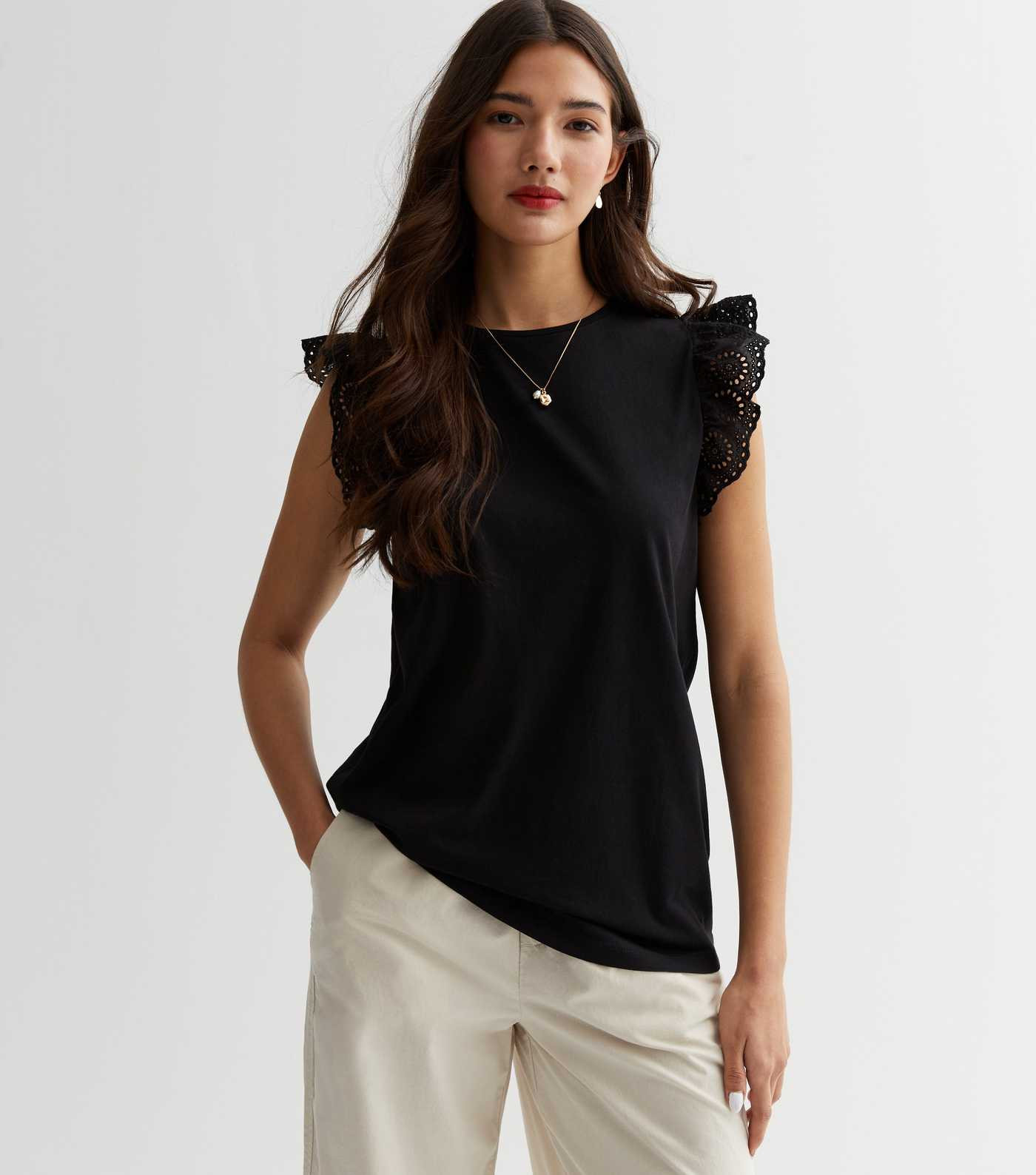Black Broderie Frill Sleeve Top
						
						Add to Saved Items
						Remove from Saved Items | New Look (UK)
