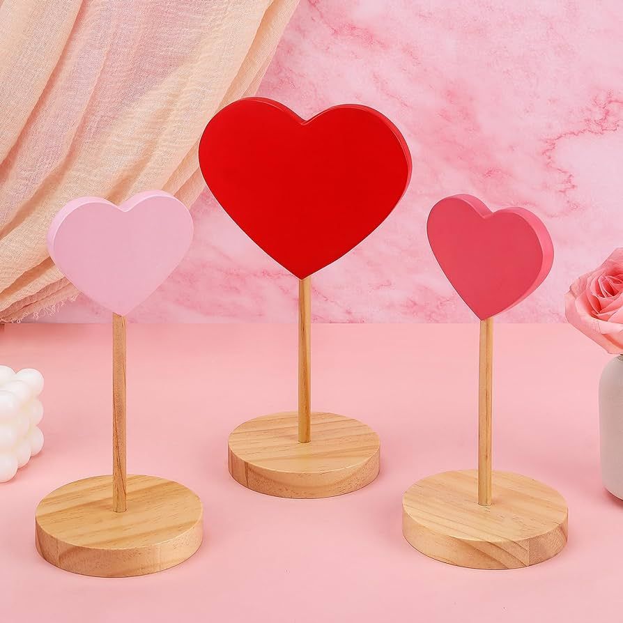 Valentine's Day Heart Wood Sign, Stable Tall Standing Heart Block Set, Reusable Romantic Valentin... | Amazon (US)