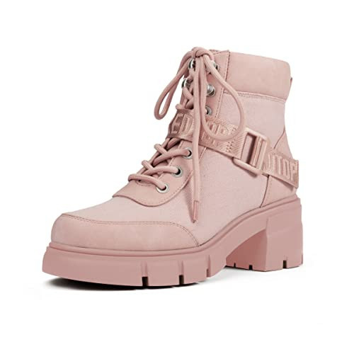 REDTOP Women's Combat Boots Chunky Lug Sole Ankle Boots Lace Up Buckle Casual Shoes Pink | Amazon (US)