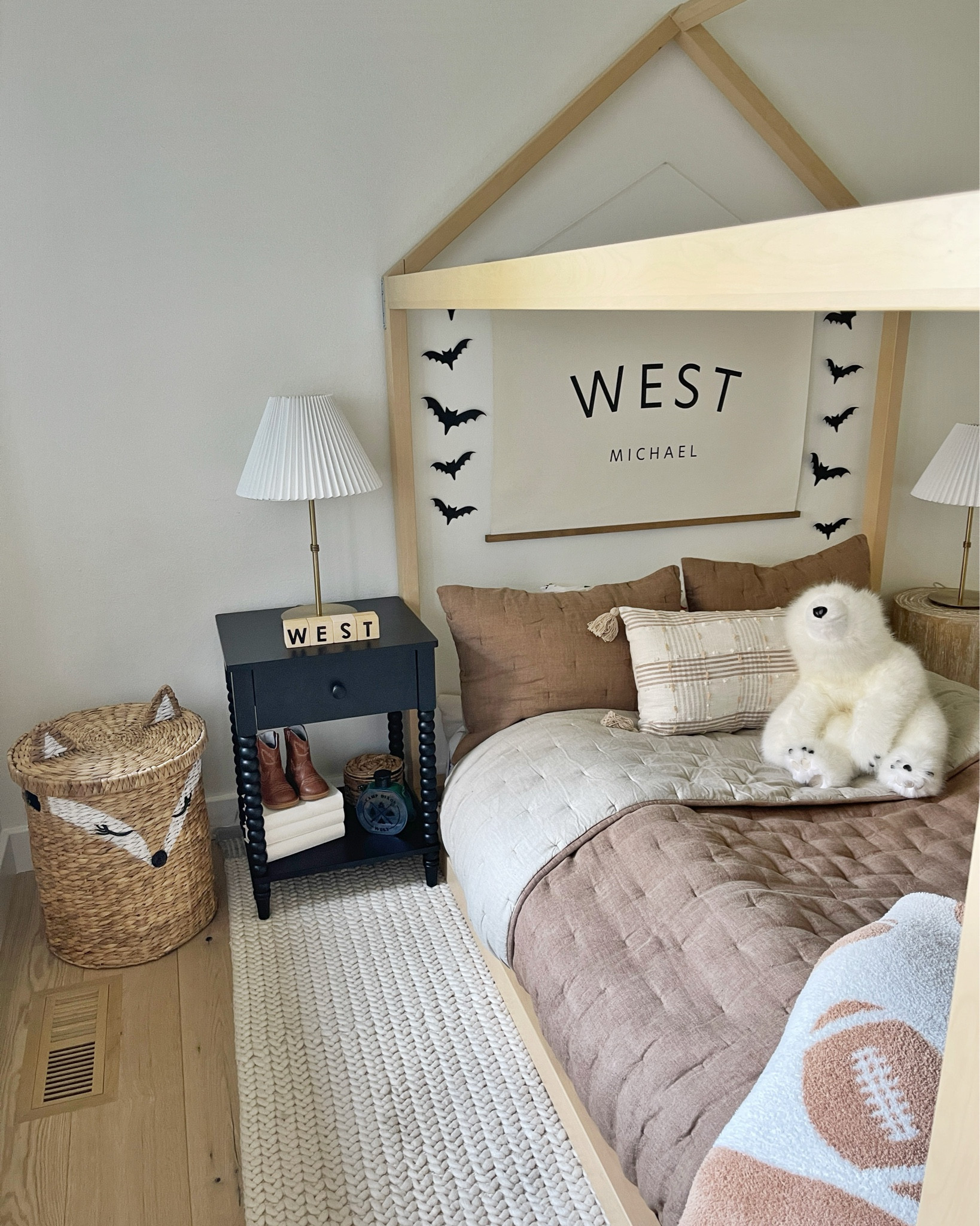 West bedroom setup 🤎🐻🦊

Kids room
Bed
Bedding
Non-toxic 
Home Decor 
Nightstand 

#LTKHome #LTKSeasonal #LTKKids