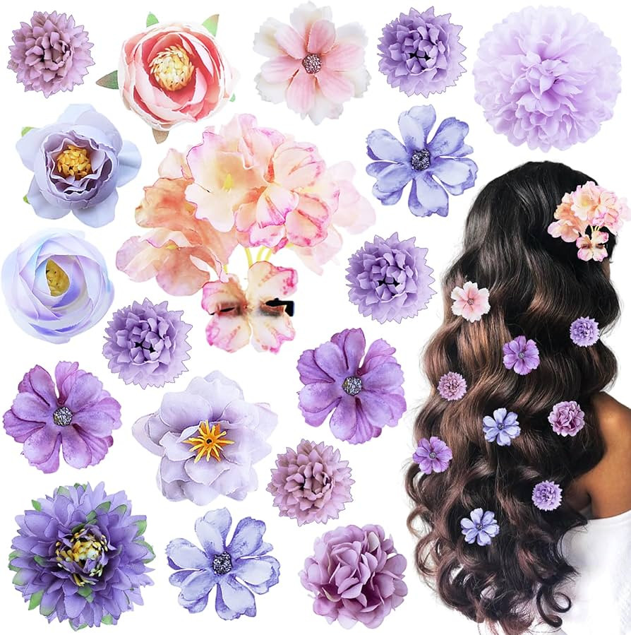 18 PCS Flower Hair Clip Women Purple Floral Hair Barrettes Girls Homecoming Dance Rose Bride Barr... | Amazon (US)