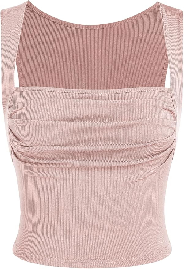 CIDER Solid Ruched Square Neck Crop Top | Amazon (US)