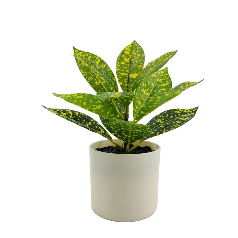 Mainstays Indoor Artificial 7.5in plant in Pot, Spotted Laurel Plant, Green and Yellow Color. | Walmart (US)