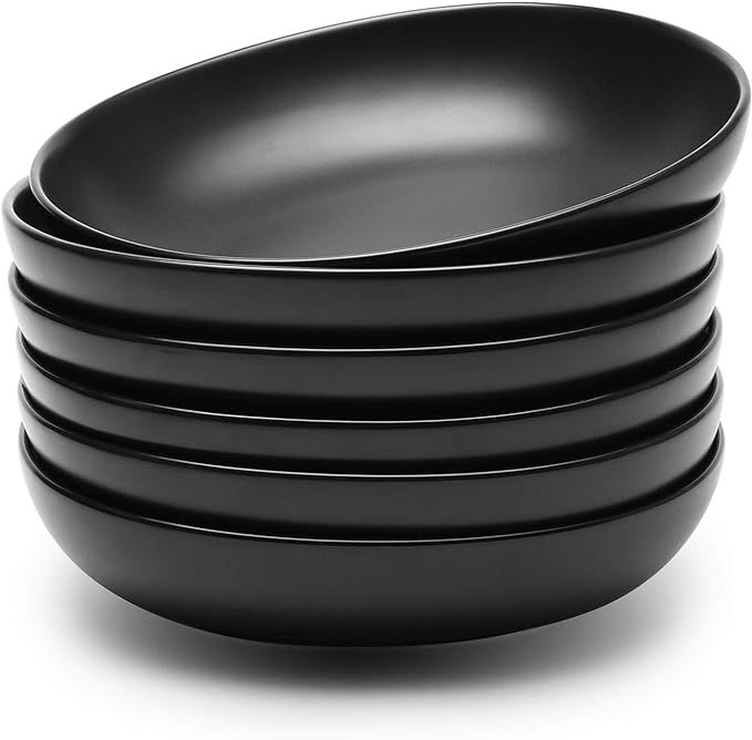 Wide and Shallow Porcelain Salad and Pasta Bowls Set of 6 - 24 Ounce Microwave and Dishwasher Saf... | Amazon (US)