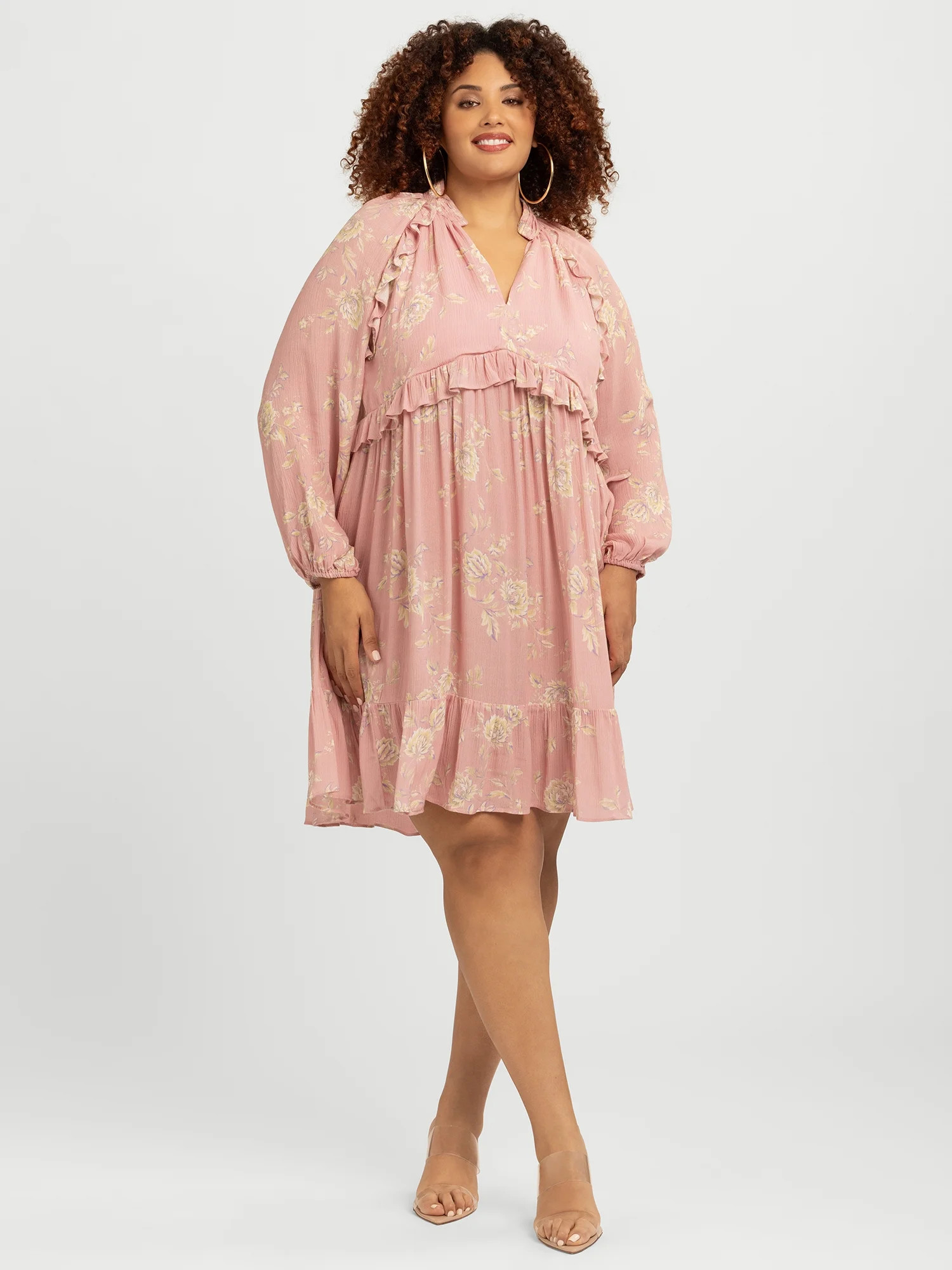 Jessica Simpson Women's Plus Calanthe Ruffle Mini Dress, Sizes 0X-4X | Walmart (US)