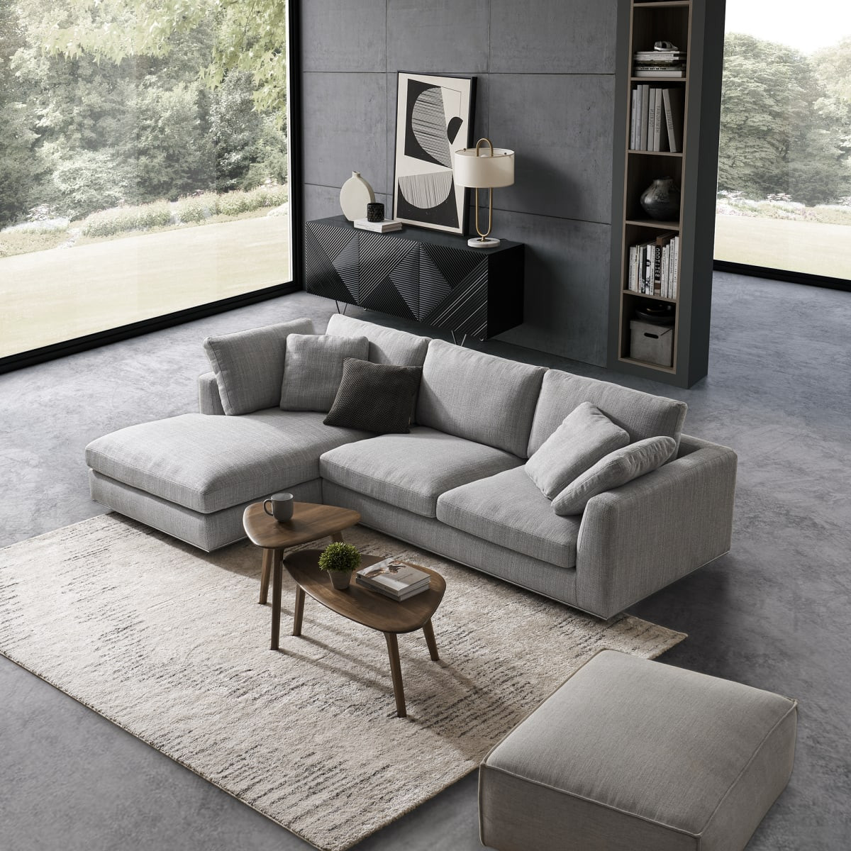 Performance Fabric Chaise Sectional Sofa with Removable Covers and Storage Ottoman, Grey, Castlery | Castlery US