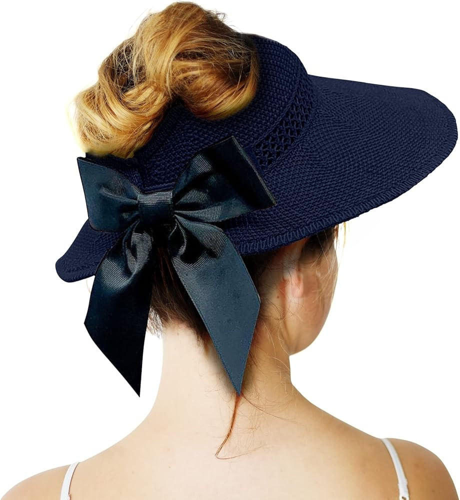 Straw Sun Visor for Women, Wide Brim UPF 50+ Protection Beach Hat, Adjustable, Roll Up Foldable P... | Amazon (US)