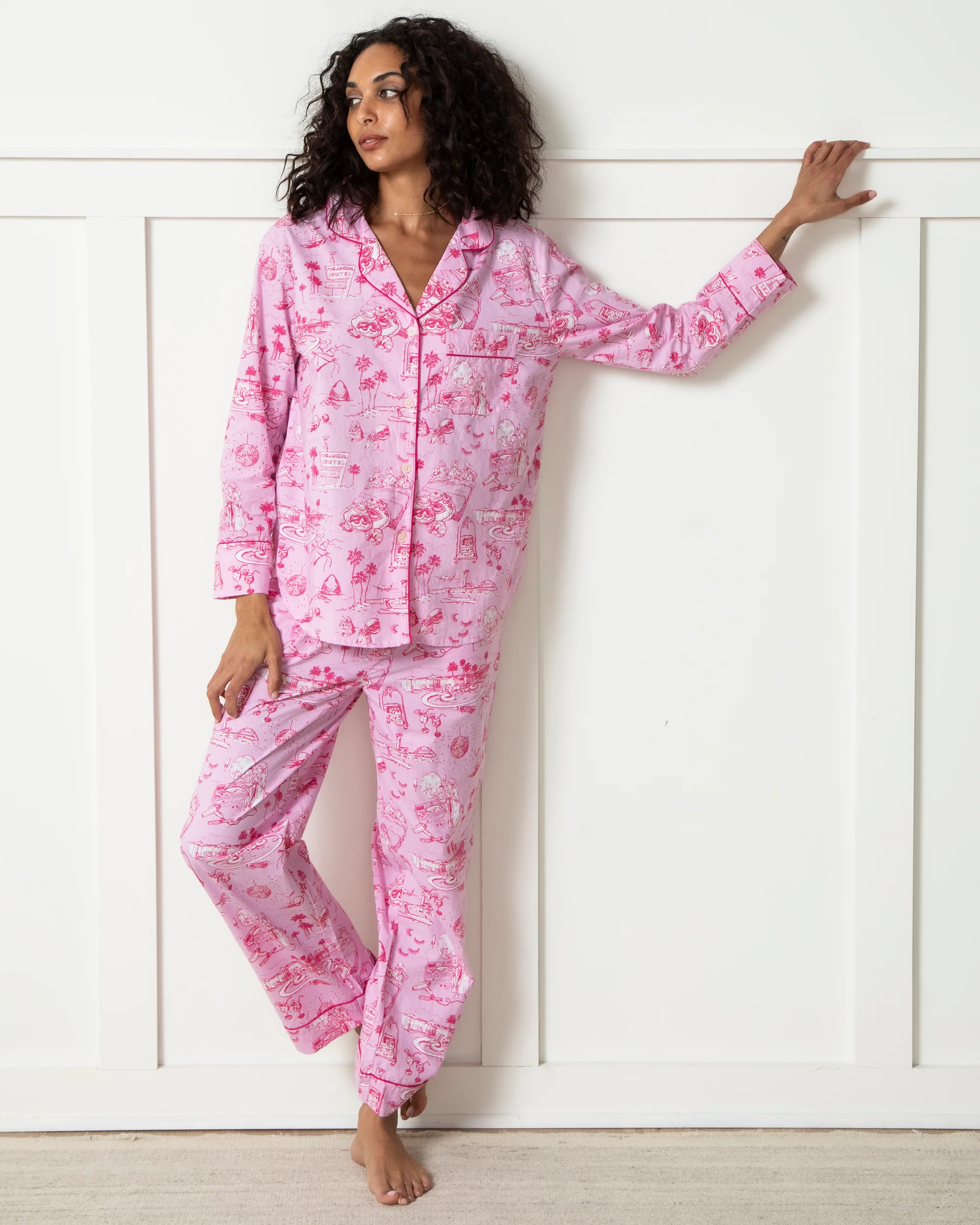 PF x Sean Taylor Girls' Trip Toile - Long PJ Set - Rose | Printfresh