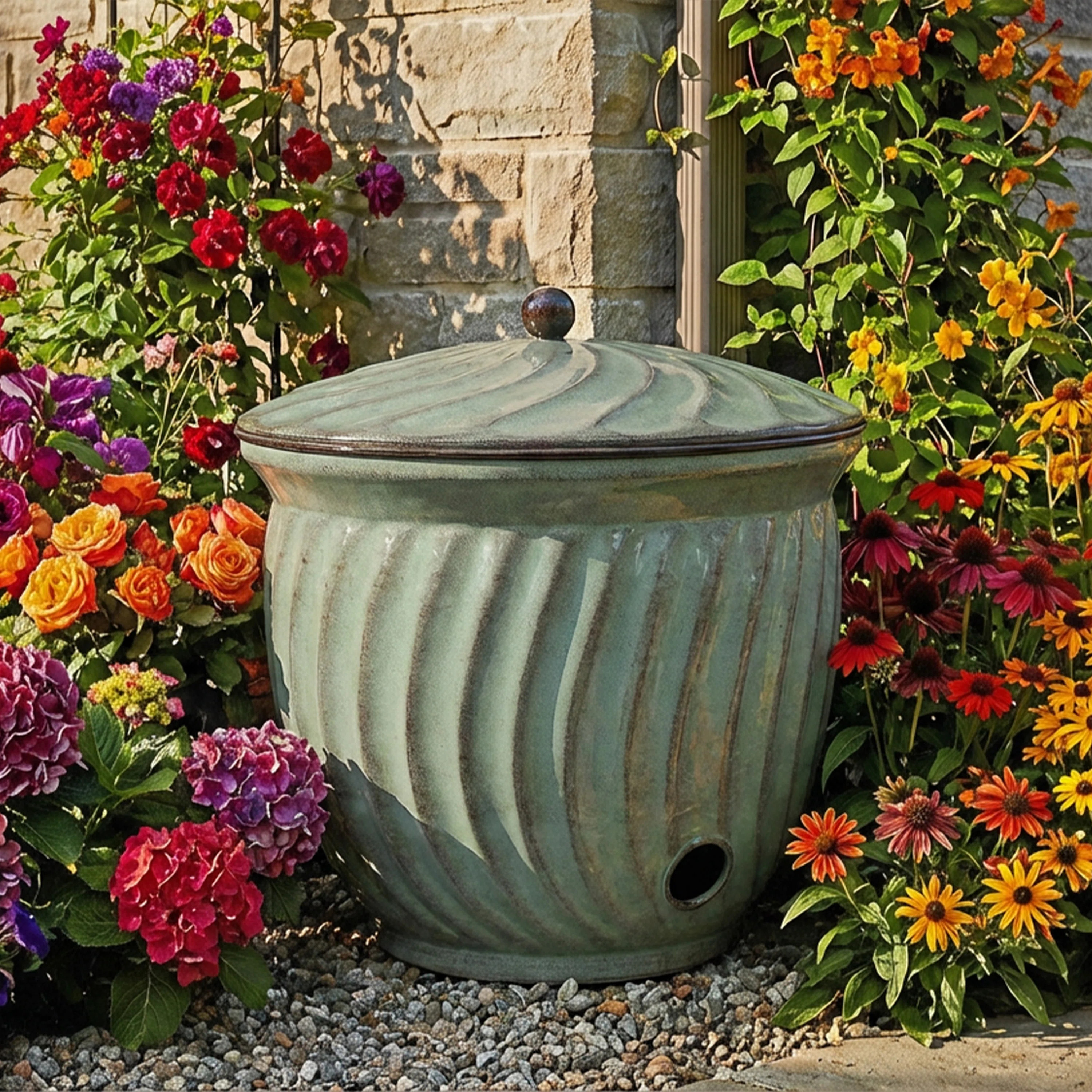 19.5" Metal Decorative Garden Hose Holder Pot with Lid - Green | Wayfair North America
