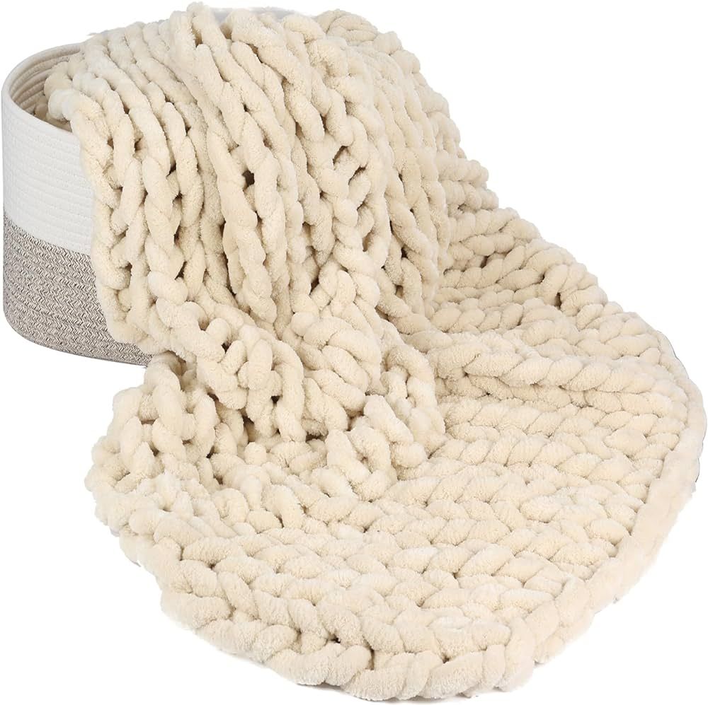 Spetime Chunky Knit Blanket Throw, 50"*60" Beige 100% Handmade Rope Knot Chenille Yarn Soft Throw... | Amazon (US)