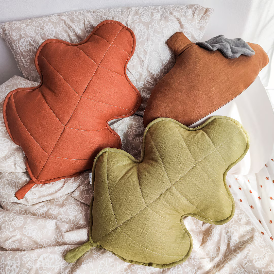 Linen Oak Leaf Cushion, Autumn Pillow, Leaf Pillow, Cloth Leaf Cushion - Etsy UK | Etsy (US)