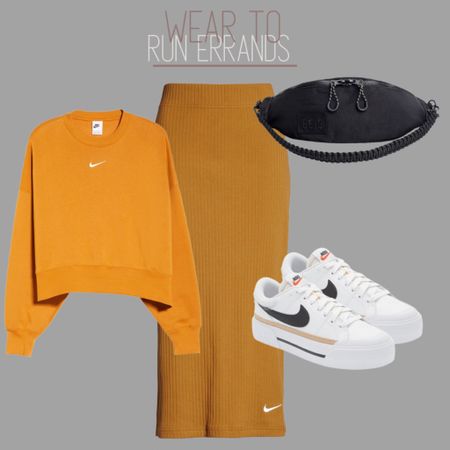 If you live where it’s always a little chilly this is a perfect outfit to run errands. Size down on the sweatshirt because they run big. I have this color and I LOVE it! 

#athleisurewear #nike #athletic #monochrome #beis #fannypack #traveloutfit #skirt 

#LTKtravel #LTKstyletip #LTKxNSale