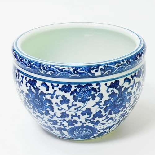 ZENSOAR Blue and White Chinoiserie Planter, Blue and White Flower Pot for Indoor Plants, Oriental Pots for Plants, Oriental Porcelain Chinoiserie Pot, Ceramic Asian Planter | Amazon (US)
