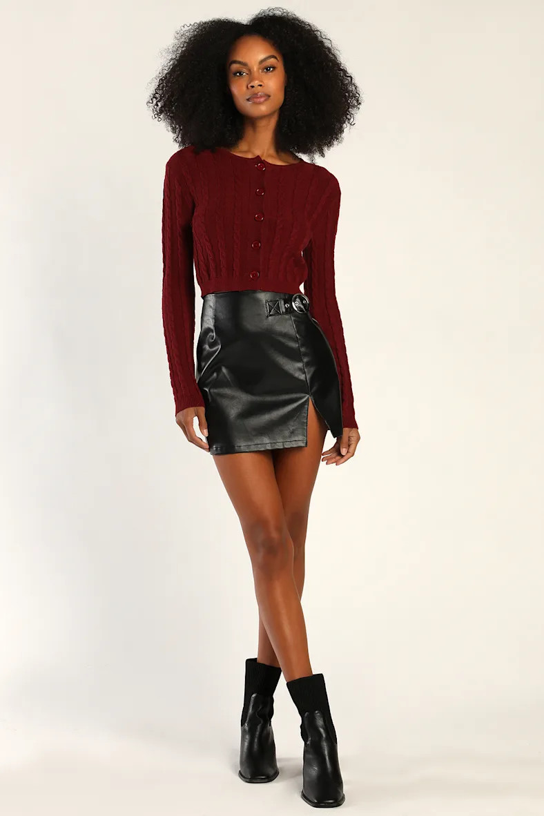 Sleek and Sensational Black Vegan Leather Belted Mini Skirt | Lulus (US)