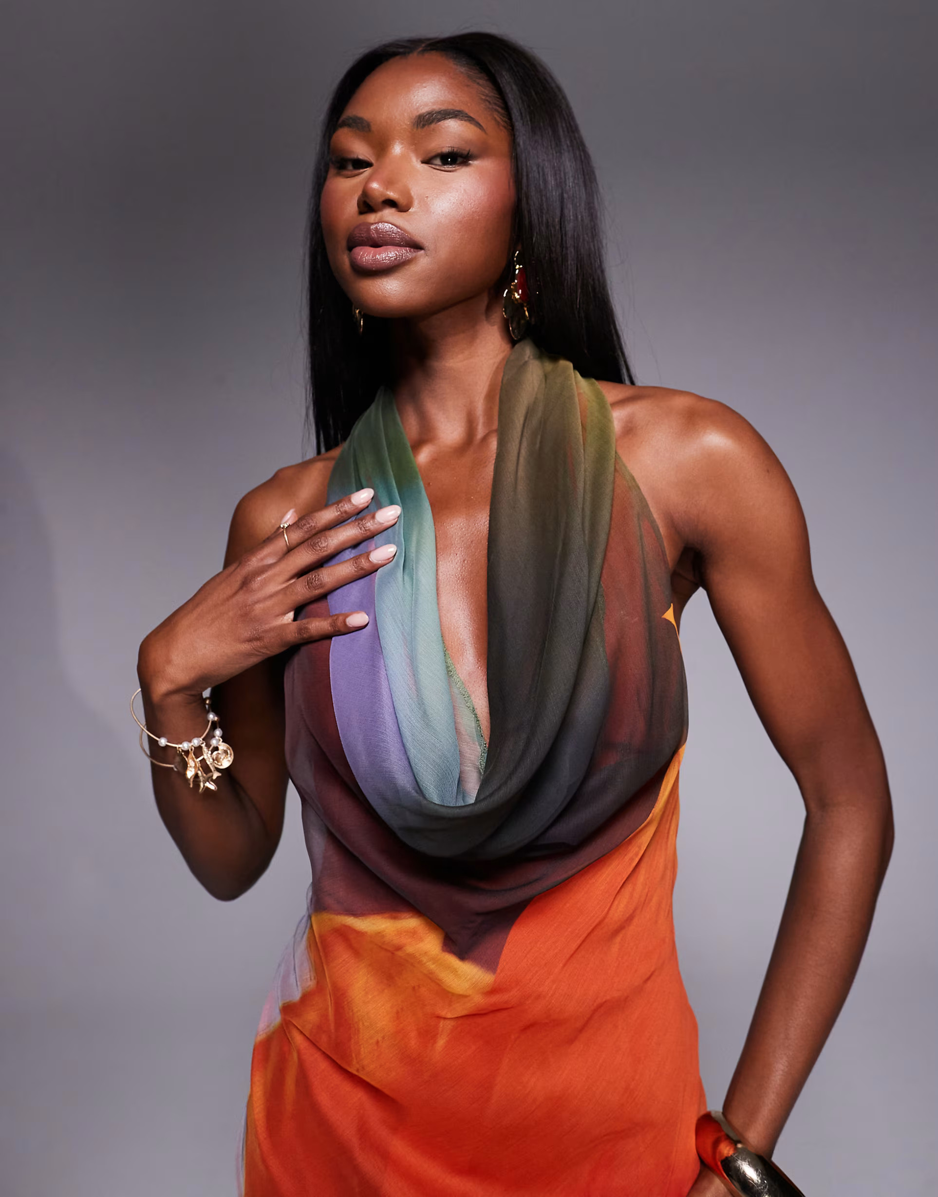 ASOS DESIGN cowl plunge bias cut maxi dress in bold abstract floral print | ASOS (Global)