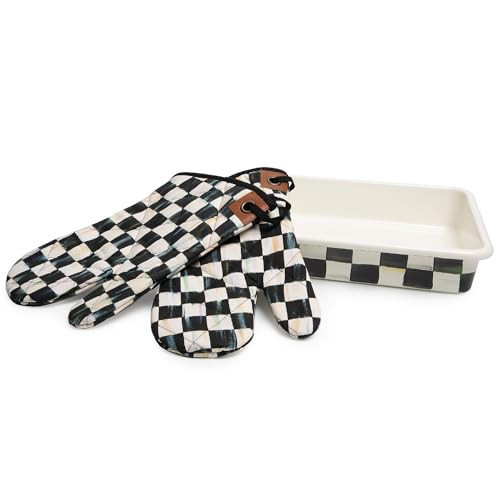 MACKENZIE-CHILDS Enamel Baking Set, 13" x 9" Baking Pan with Oven Mitts, Black-and-White Courtly Check | Amazon (US)