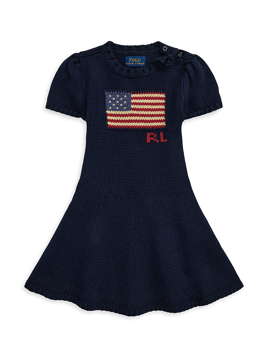 Little Girl's & Girl's Flag Puff-Sleeve Sweater Dress - Hunter Navy - Size 6 | Saks Fifth Avenue