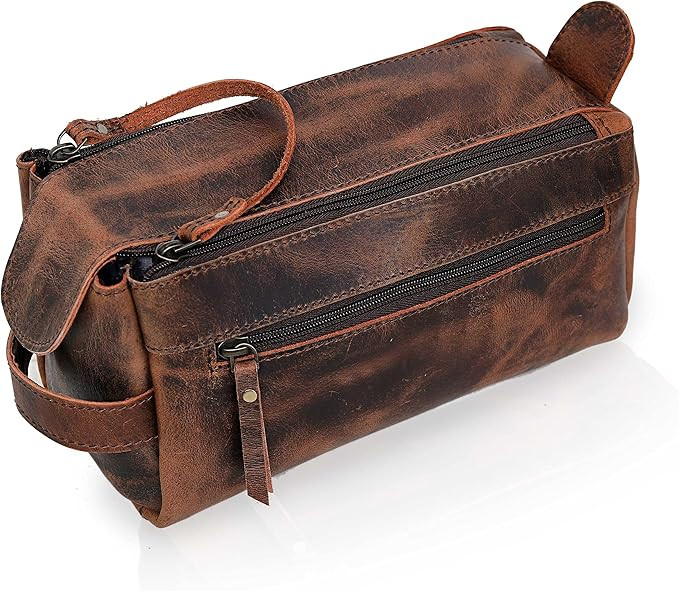 Amazon.com: Leather Toiletry Bag for Men, Makeup Travel Toiletry Organizer Large Dopp Kit for Men... | Amazon (US)