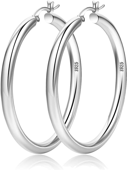 4mm Thick Gold Chunky Earrings Steling Silver Post Hoops Earrings For Women Hollow Tube Hoops Ear... | Amazon (US)