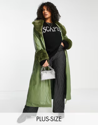 Reclaimed Vintage Plus – Longline-Trenchcoat im Leder-Look in Salbeigrün mit abnehmbarem Kunst... | ASOS (Global)