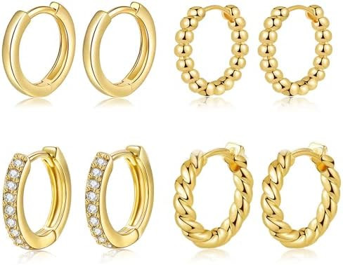 BMMYE Gold Huggie Hoop Earrings for Women Hypoallergenic 14K Gold Plated Mini Hoops Earrings Set ... | Amazon (US)