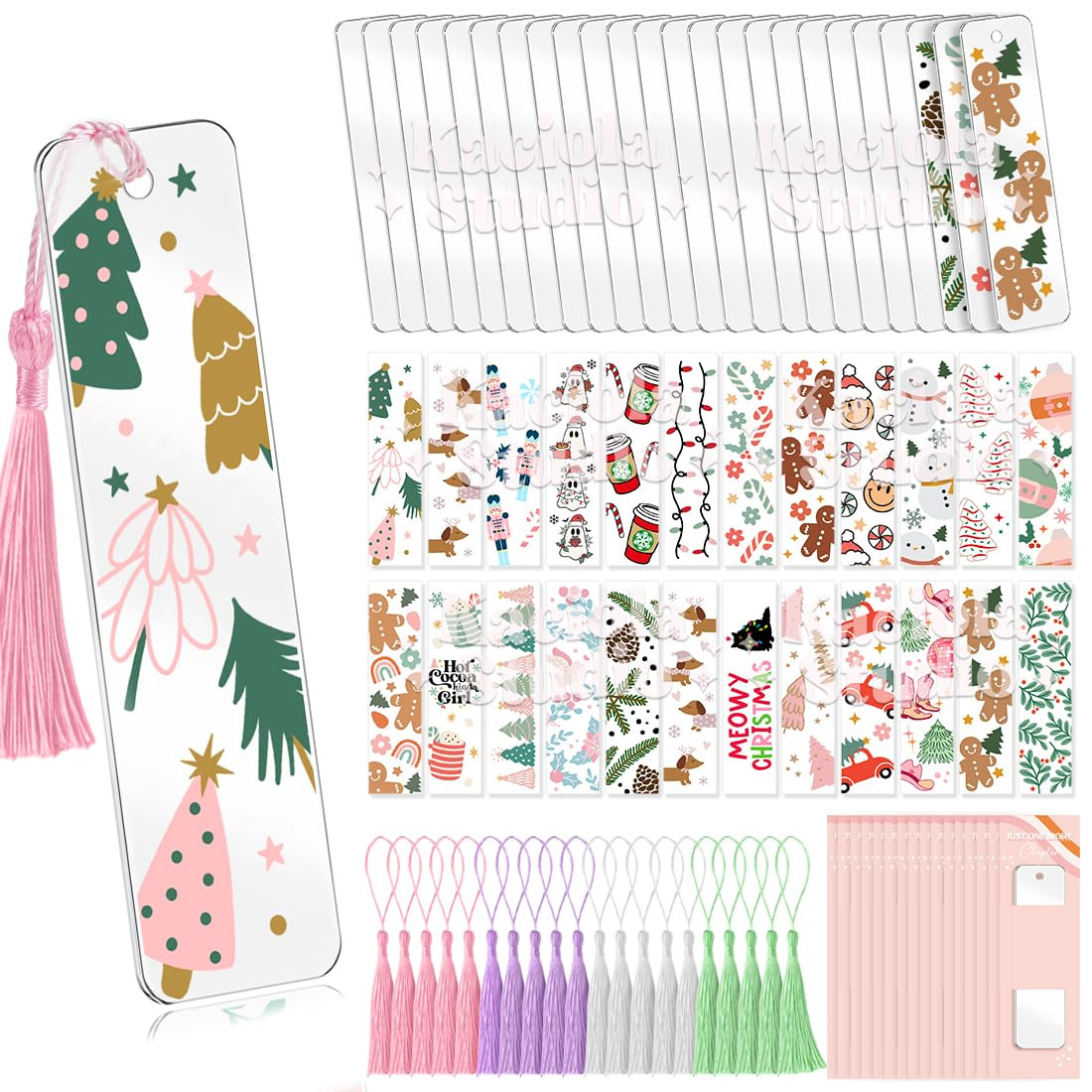 Kaciola 24PCS Acrylic Bookmark Blanks with 24PCS Christmas Theme UV DTF Stickers and 4 Colors Tas... | Amazon (US)