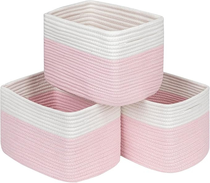 Kriitools Pink Girls Baby Nursery Rope Toys Baskets , Decorative Woven Storage Baskets for Gift, ... | Amazon (US)