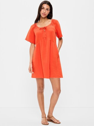 Crinkle Gauze Flutter-Sleeve Mini Swing Dress | Old Navy | Old Navy (US)