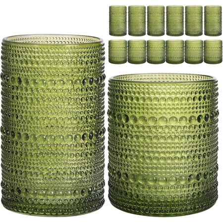 Hobnail Drinking Glasses Set of 12, 12 Oz Highball Glasses & 10 Oz Cocktail Glasses, Clear Embossed Boho Glass Cups Kitchen Bar Tumbler Glassware Set for Whiskey, Beer, Juice, Milk | Walmart (US)