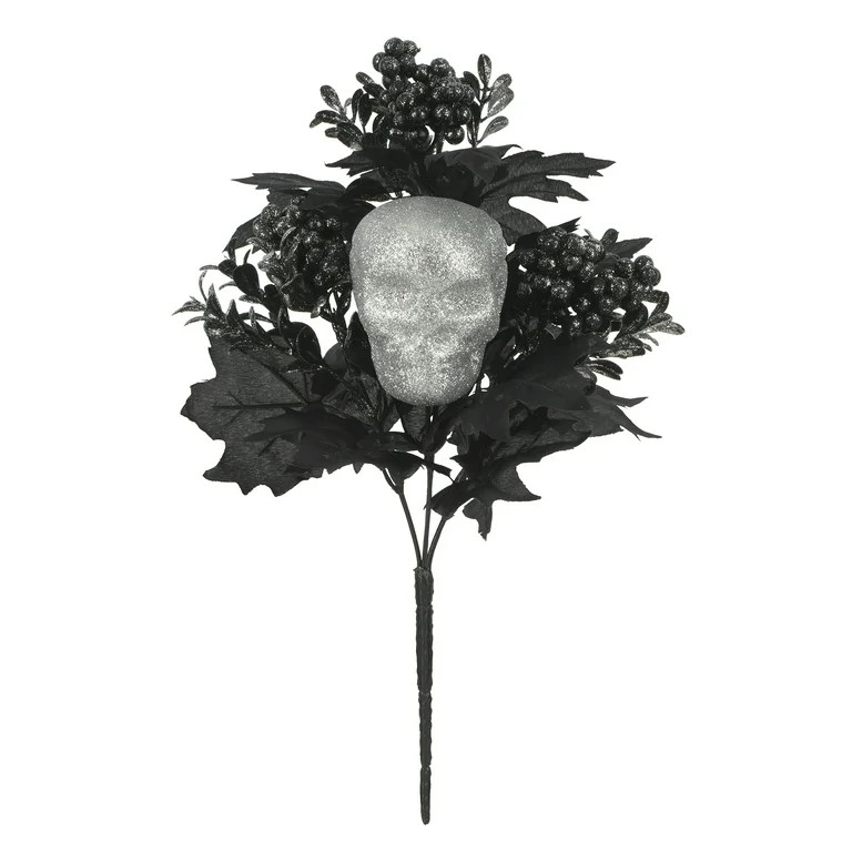 12" Silver Skull & Black Flower Pick by Ashland®-Halloween Florals for Crafting and Decoration | Walmart (US)