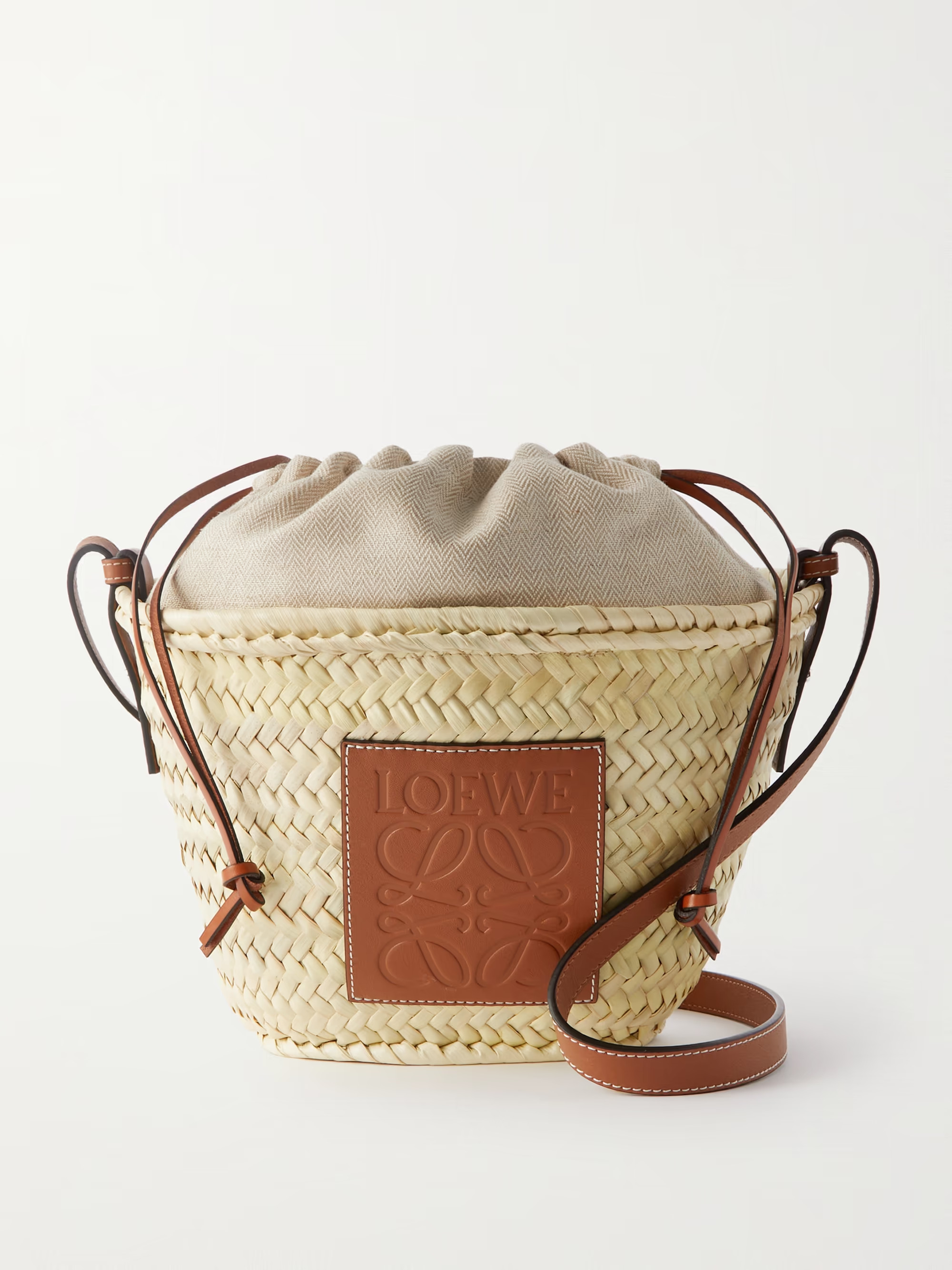 + Paula's Ibiza leather-trimmed raffia bucket bag | NET-A-PORTER (UK & EU)
