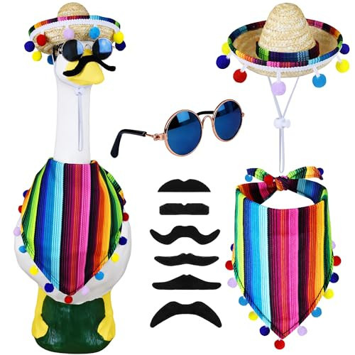 Horolam Mexican Porch Goose Outfits, Cinco De Mayo Lawn Goose Costume with Mexican Sombrero Bandana Scarf Beard Glasses for 23"/ 17'' Statue Yard Decor | Amazon (US)
