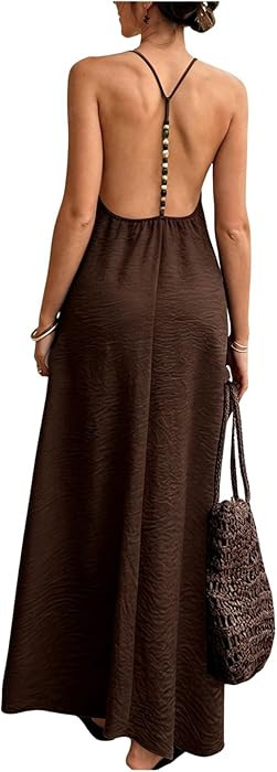Verdusa Women's Backless Cami Dresses Linen Maxi Dress Sundress Open Back Vacation Beach Summer O... | Amazon (US)
