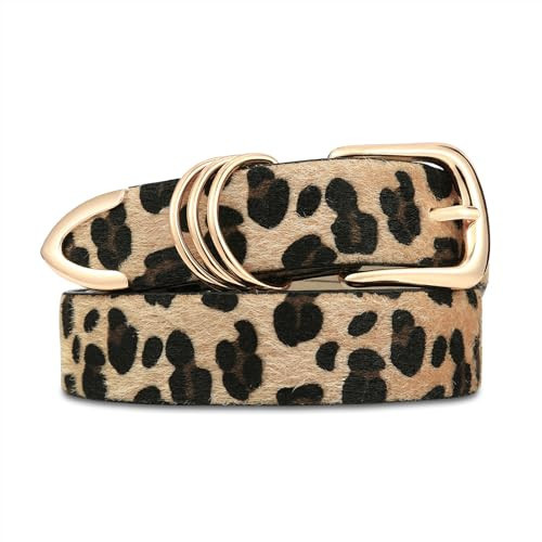 RISANTRY Women's Leopard Print Belt with Gold Buckle Chic Animal Print Waist Belt for Dress & Casual Wear | Amazon (US)