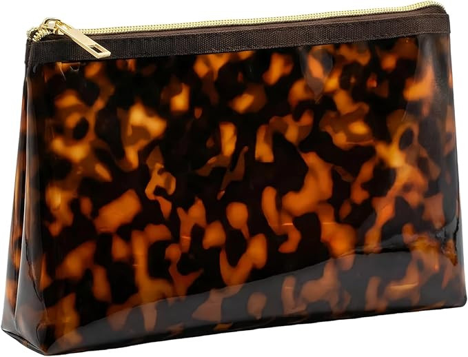 Retro Tortoiseshell Print Mini Makeup Cosmetic Pouch, Waterproof Travel Bag with Gold Zipper | Amazon (US)