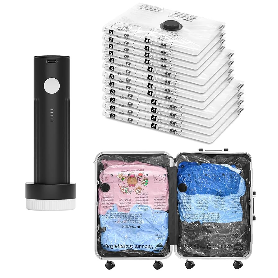 SUOCO Travel Vacuum Bags for Luggage with Portable Electric Pump, 12 Combo (4L/4M/4S) Packing Sea... | Amazon (US)