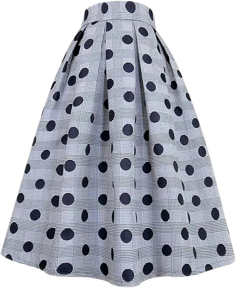 Women Polka Dot Plaid Skirt High Waist Long Pleated Skirt Office Wear Ankle-Length Slim Skirt | Amazon (US)