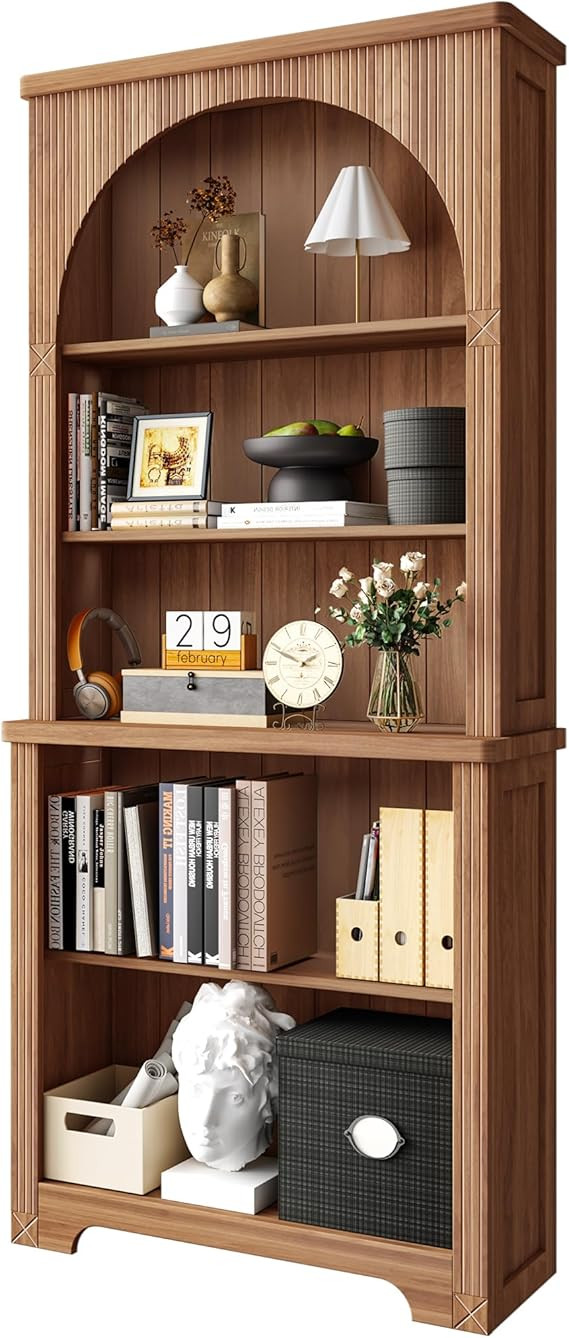 71” Tall Arched Bookshelf,Wooden 5 Tier Fluted Book Shelves with Adjustable Shelf,Arched Bookca... | Amazon (US)