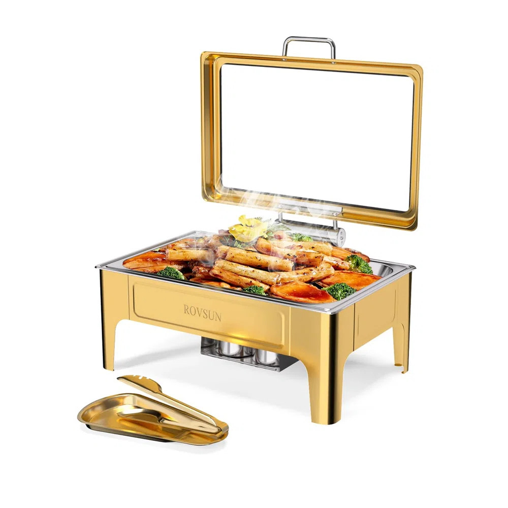 9 QT Rectangular Chafing Dishes With Glass Lid & Serving Tong | Wayfair North America