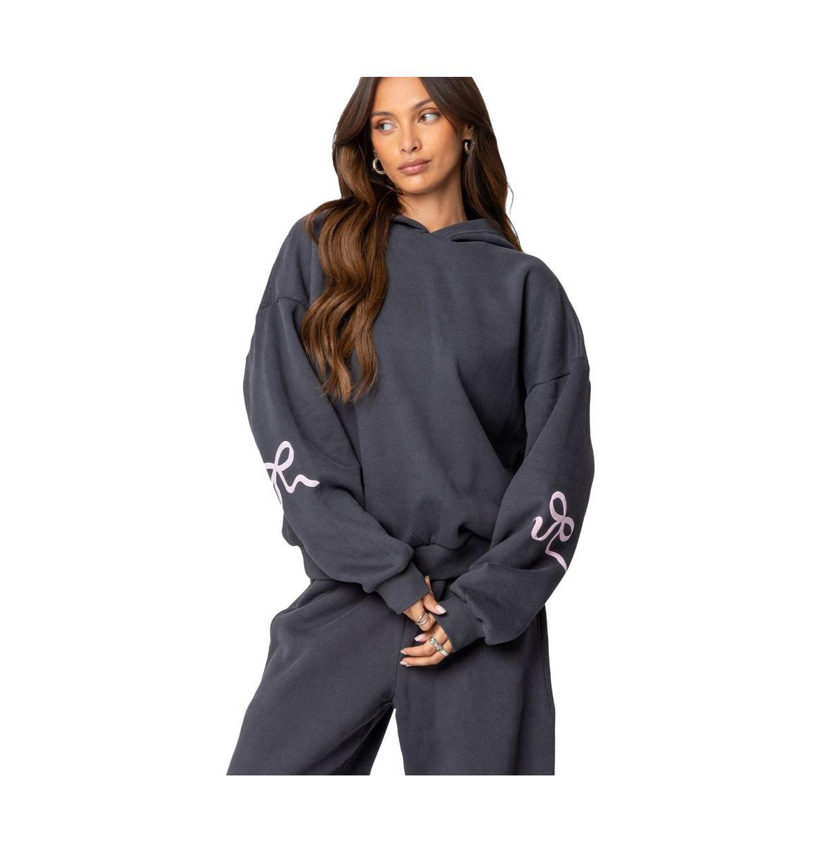 Edikted Womens Bonney Bow Detail Hoodie - Dark-gray | Macy's