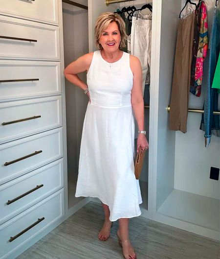 Linen Halter Dress Size 12 | White Dress | Clear Sandals | Gold Hoops 

#LTKStyleTip #LTKTravel #LTKxWalmart