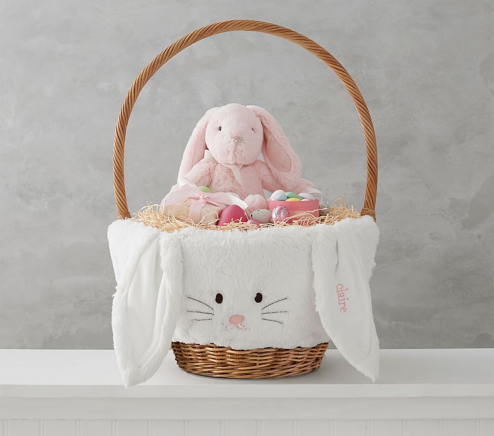 White Fur Long-Ear Bunny Large Easter Basket Liner | Pottery Barn Kids
