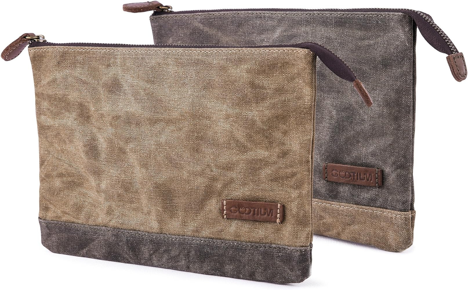 Gootium Waxed Canvas Zip Pouch Set - Zippered Makeup Bag Office Supply Folio Pencil Bag Multipurpose | Amazon (US)