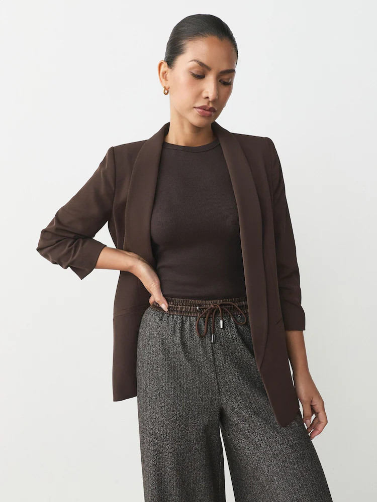 Chocolate Brown Relaxed Ruched Sleeve Blazer | Next EU