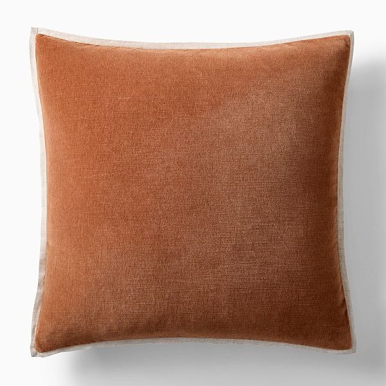 Classic Cotton Velvet Pillow Cover, 24x24, Burnt Umber + Down Alt Insert | West Elm (US)